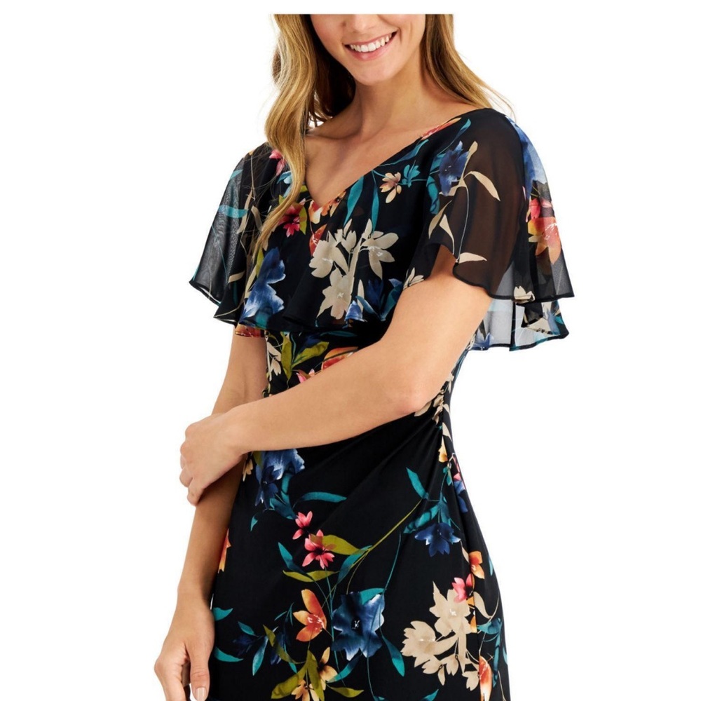 CONNECTED APPAREL Womens Black Stretch Ruffled Sleeve Dress